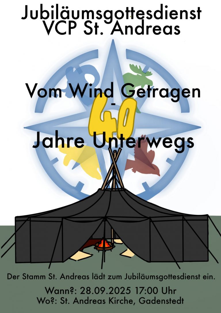 Ein Plakat, auf dem eine Jurte und eine Windrose zu sehen sind.